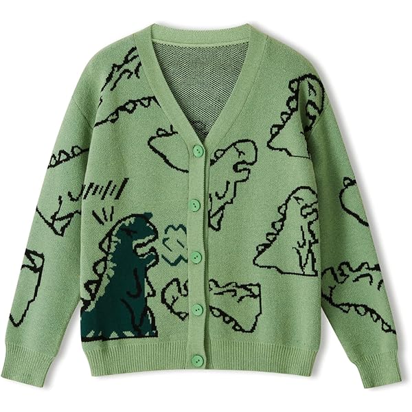 ジャケット・アウター DINOSAUR JQ WOOL CARDIGAN Adults Tops, Dinosaur Print Long Sleeve Loose Knitted